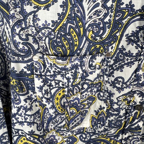 Michael Kors Womens Size L Blue Roll‎ Tab Pretty Paisley Button Up Collar Shirt - Picture 4 of 9